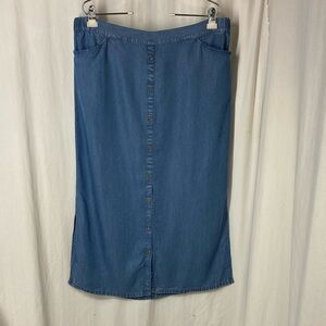 NEW J.Jill Denim L Tencel Button Front Side Slits Long Skirt